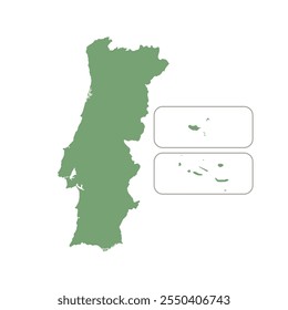 Mapa de Portugal, silhueta de sinais. Mapa do mundo Globo. Ilustração de vetor isolada em plano de fundo transparente. continente europeu.