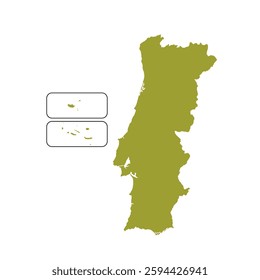 Map of Portugal, sign silhouette. World map Globe. Vector Illustration isolated on transparent background. Europe continent.