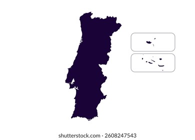 Map of Portugal, sign silhouette. World map Globe. Vector Illustration isolated on transparent background. Europe continent.