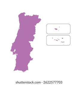 Map of Portugal, sign silhouette. World map Globe. Vector Illustration isolated on transparent background. Europe continent.