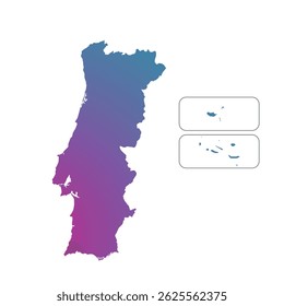 Map of Portugal, sign silhouette. World map Globe. Vector Illustration isolated on transparent background. Europe continent.
