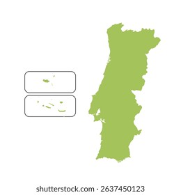 Map of Portugal, sign silhouette. World map Globe. Vector Illustration isolated on transparent background. Europe continent.