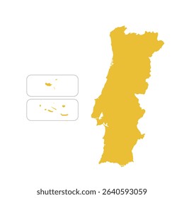 Map of Portugal, sign silhouette. World map Globe. Vector Illustration isolated on transparent background. Europe continent.
