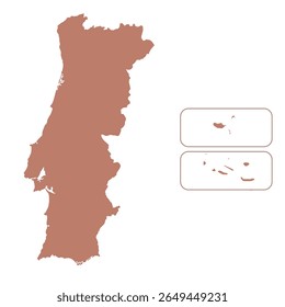 Mapa de Portugal, silhueta de sinais. Mapa do mundo Globo. Ilustração de vetor isolada em plano de fundo transparente. continente europeu.