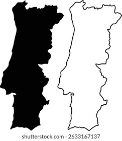 Map of Portugal Silhouette Flat Design and Outline Design