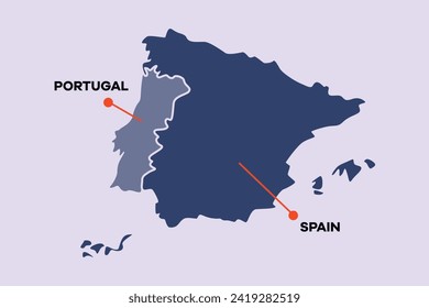 Map of Portugal and Spain. World map concept. Colored flat vector illustration isolated.