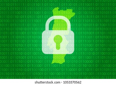 Map of Portugal. vector illustration with lock and binary code background. internet blocking,virus attack, privacy protect