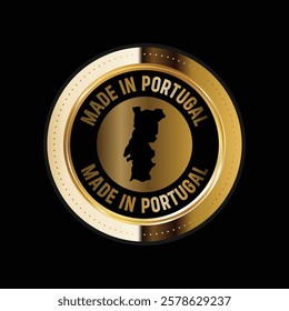 Map of Portugal. Vector illustration. Logo, Icon, and Symbol. Portugal map gold seal. 