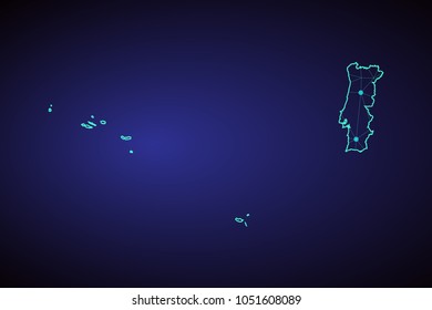 Map of Portugal. Wire frame 3D mesh polygonal network line, design sphere, dot and structure. communications map of Portugal. Vector Illustration EPS10.