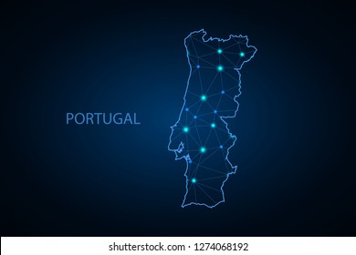 Map of Portugal. Wire frame 3D mesh polygonal network line, design sphere, dot and structure. communications map of Portugal. Vector Illustration EPS10. - Vector