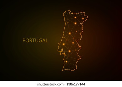 Map of Portugal. Wire frame 3D mesh polygonal network line, design sphere, dot and structure. communications map of Portugal. 