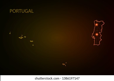 Map of Portugal. Wire frame 3D mesh polygonal network line, design sphere, dot and structure. communications map of Portugal. Vector Illustration EPS10. 