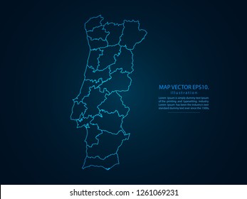 Map of portugal,Abstract mash line and point scales on dark background for your web site design map logo, app, ui,Travel. Vector illustration eps 10.