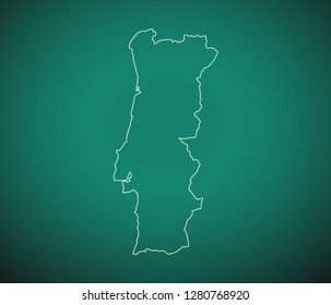 Map of Portugal,Green map on dark background. Vector illustration eps 10.