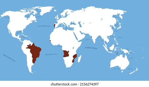 Map of Portuguese Empire the largest borders with all world and sea, ocean names