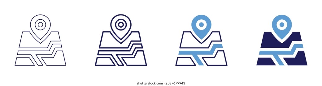 Map positioning accuracy icon in 4 different styles. Thin Line, Line, Bold Line, Duotone. Duotone style. Editable stroke.