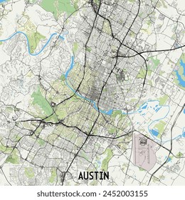 Map poster art of Austin, Texas, United States