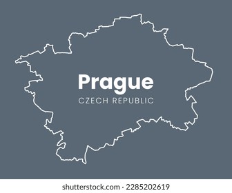 Mapa de Praga - la capital de la República Checa - Mapa de fronteras urbanas. Versión ligera del afiche de Praha City sobre el fondo oscuro del afiche.