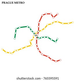 Map of Prague metro, Subway, Template of city transportation scheme for underground road. Vector illustration.