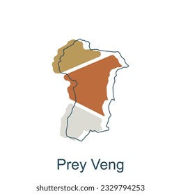 Map of Prey Veng modern with outline illustration design template, province isolated cambodia map
