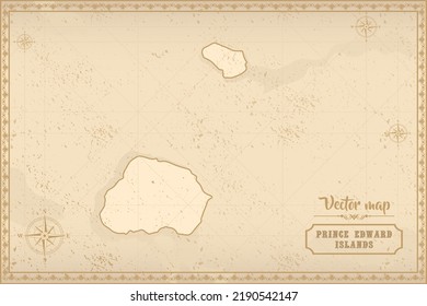 Map of Prince Edward Islands in the old style, brown graphics in retro fantasy style
