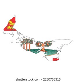 The map of the Prince Edward Islands province with its official flag isolated on white background. Vector illustration