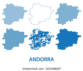 map of Principality of Andorra - vector set of silhouettes in different patterns