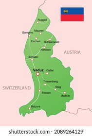 Map of the principality of Liechtenstein. Vector illustration