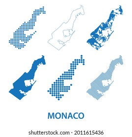 map of Principality of Monaco - vector set of silhouettes in different patterns