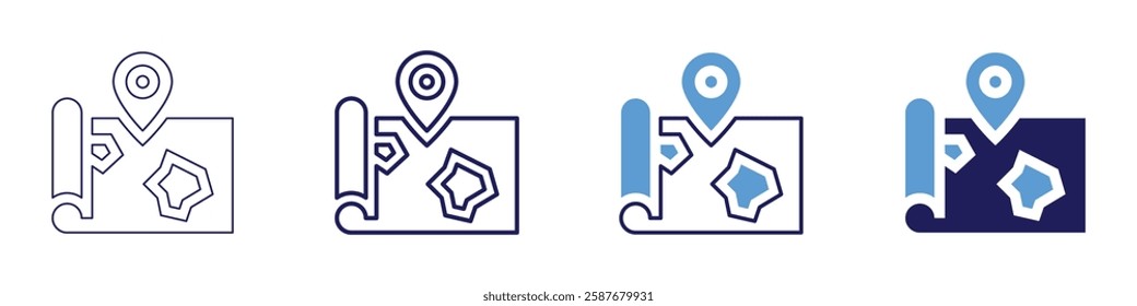 Map projection icon in 4 different styles. Thin Line, Line, Bold Line, Duotone. Duotone style. Editable stroke.