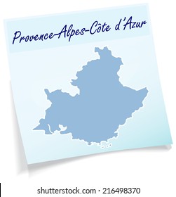 Map of Provence-Alpes-Cote d Azur as sticky note in blue