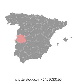 Map of the Province of a Caceres, administrative division of Spain. Vector illustration.