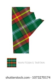 map of province manitoba in canada filled with pattern of regional tartan and fragment of it on white background