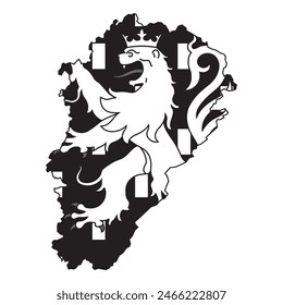 Map of Franche-Comté province with its official flag in white and black color. Vector illustration