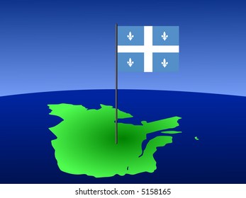 map of province of Quebec with their flag
