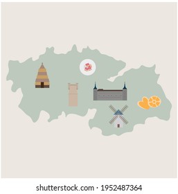 Karte der Provinz Toledo in Spanien mit Denkmälern oder Sehenswürdigkeiten von touristischem Interesse