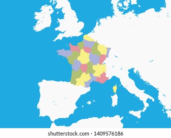 Map of Provinces of France with Surrounding Terrain
