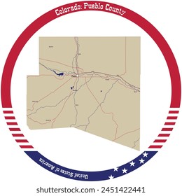 Map of Pueblo County in Colorado, USA arranged in a circle.