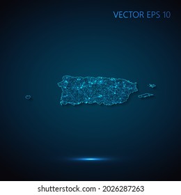 Map of Puerto Rico abstract illustration of global social communication, polygonal map with connecting dots and lines. Vector illustration eps 10.