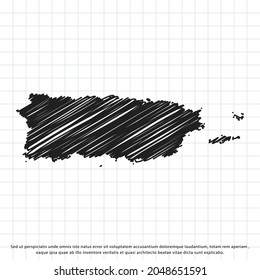 Map of Puerto Rico freehand drawing on a sheet of exercise book. Vector illustration.