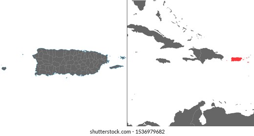 Map of Puerto Rico with location on american map