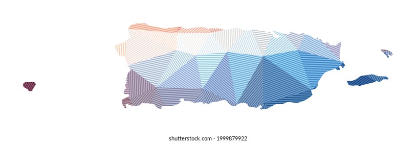 Map of Puerto Rico. Low poly illustration of the country. Geometric design with stripes. Technology, internet, network concept. Vector illustration.