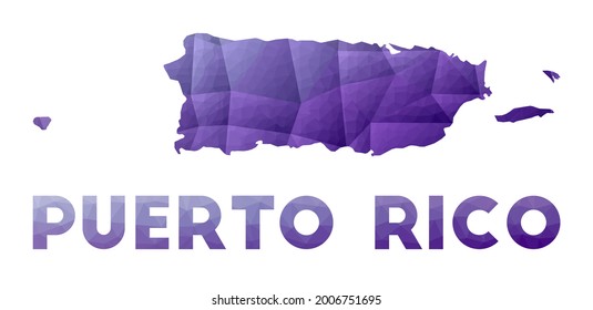 Map of Puerto Rico. Low poly illustration of the country. Purple geometric design. Polygonal vector illustration.