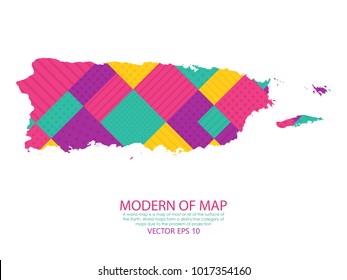 Map of Puerto Rico - Modern Geometric dots and lines background, colorful carving art - blue, yellow and violet. Vector illustration eps 10.