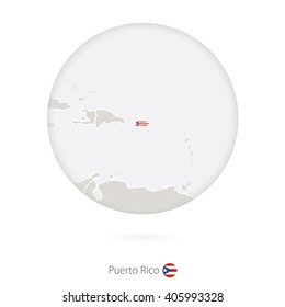 Map of Puerto Rico and national flag in a circle. Puerto Rico map contour with flag. Vector Illustration.