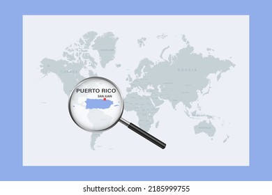 Map Of Puerto Rico On Political World Map With Magnifying Glass