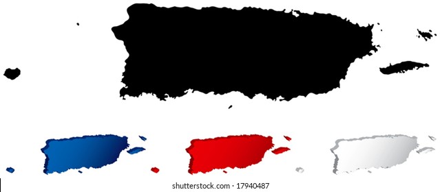 Map of Puerto Rico with three-dimensional variations