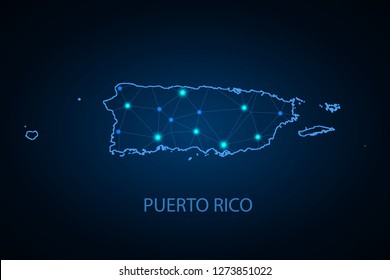 Map of Puerto Rico. Wire frame 3D mesh polygonal network line, design sphere, dot and structure. communications map of Puerto Rico. Vector Illustration EPS10. - Vector