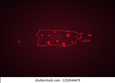 Map of Puerto Rico. Wire frame 3D mesh polygonal network line, design sphere, dot and structure. communications map of Puerto Rico. Vector Illustration EPS10. - Vector