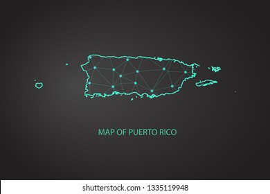 Map of Puerto Rico. Wire frame 3D mesh polygonal network line, design sphere, dot and structure. communications map of Puerto Rico. Vector Illustration EPS10. - Vector
